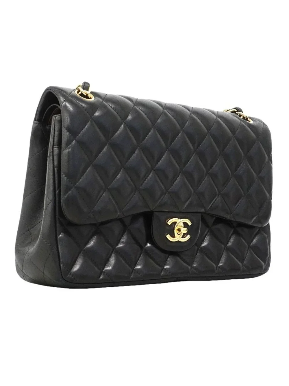 Chanel Shoulder Bag Maxi Quilted Lambskin Black Gold